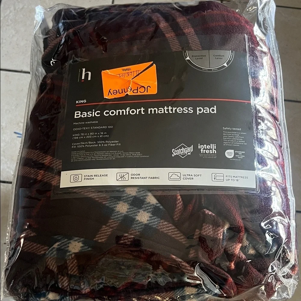 Home Bedding Basic Comfort Mattress Pad - Burgundy and Blue Plaid